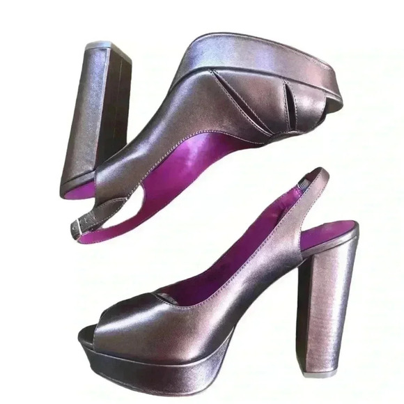 Trina Turk Leather Joni Platform Heels Bronze Size 8 Brand New - Picture 6 of 15